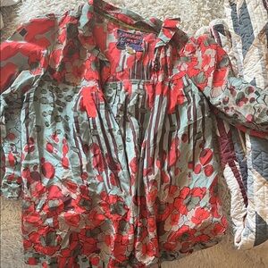 Johnny Was Coral & Sage Floral Peasant Blouse